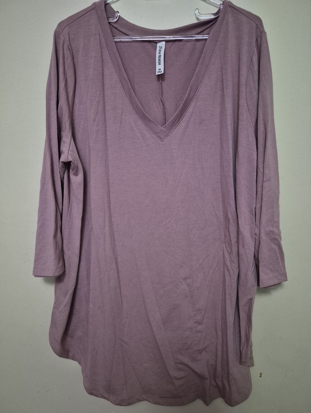 Zenana 3x Women's V-Neck Long Sleeve Top - Mauve